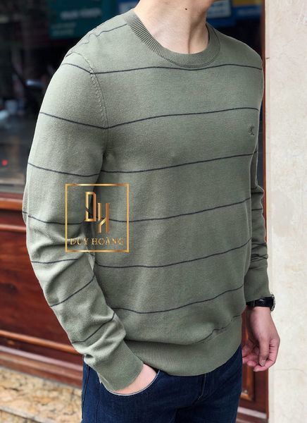 CALVIN KLEIN SWEATER GREEN/BLACK STRIPED - Duy Hoàng Authentic