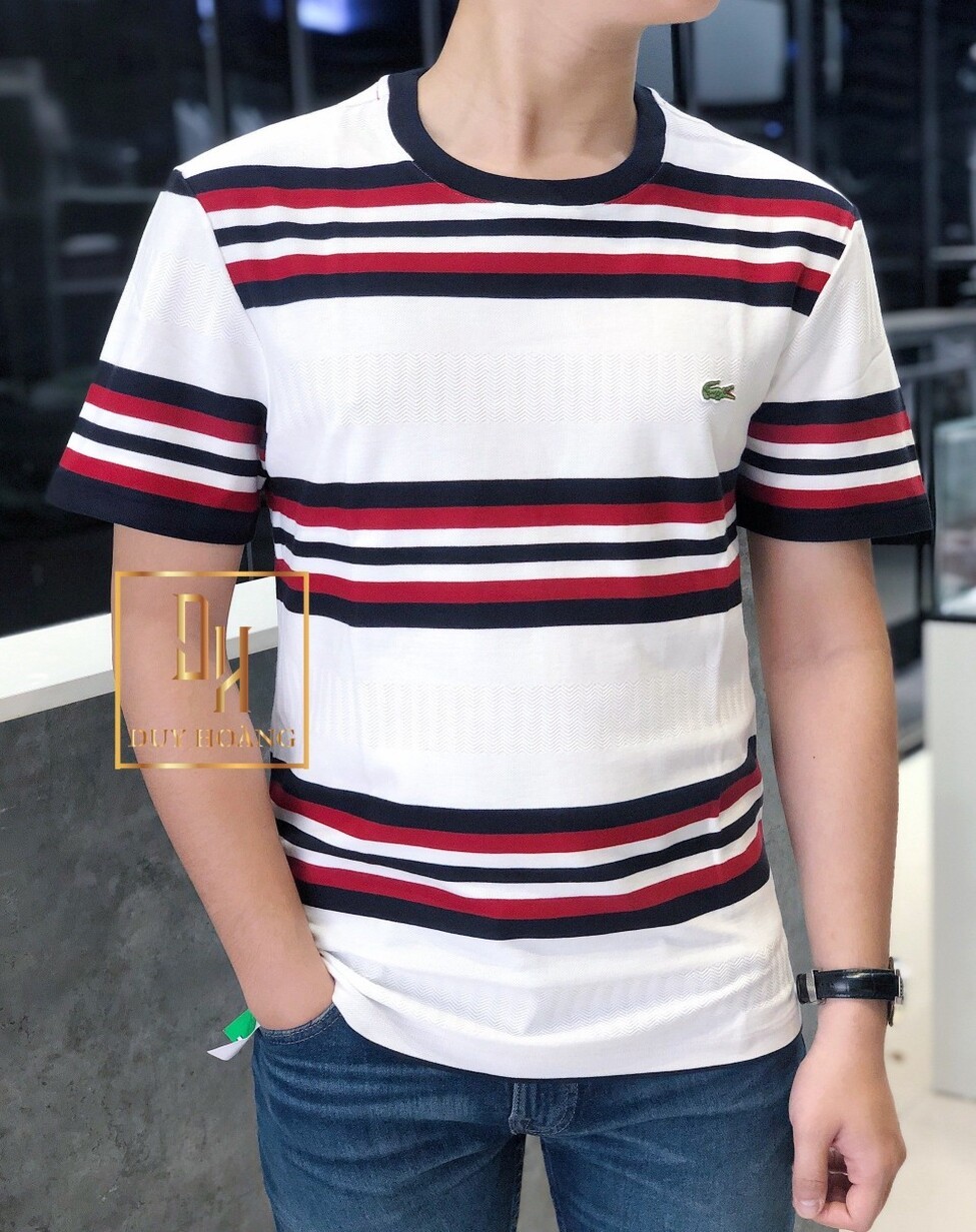 Lacoste T-Shirt Cotton White Striped - Duy Hoàng Authentic