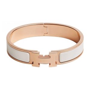 Vòng Đeo Tay Hermes Clic H Bracelet Bangle White Rose Gold Màu Trắng - Vàng Hồng N-QL - Duy Hoang