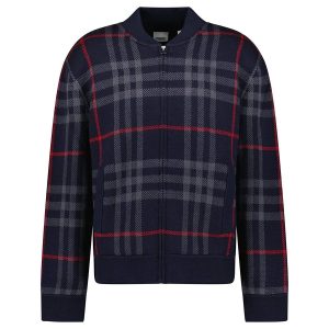 Áo Bomber Nam Burberry Morland Knitted Wool Jacket Check Navy Màu Xanh Kẻ Size S - Duy Hoang