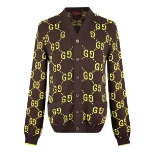 Áo Cardigan Nam Gucci Brown Monogram Jacquard With Logo Lime 791041 XKD35 2058 Màu Nâu Size XS - Duy Hoang