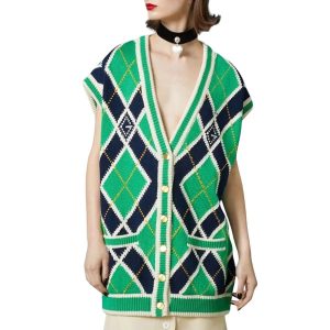 Áo Cardigan Nữ Gucci G Rhombus Sleeveless Cardigan Vest In Green Màu Xanh Lá Size S - Duy Hoang