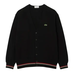 Áo Khoác Len Nam Lacoste Relaxed Fit Stripe Detail Cotton Cardigan AH9311 - DVI Màu Đen Size 5 - Duy Hoang