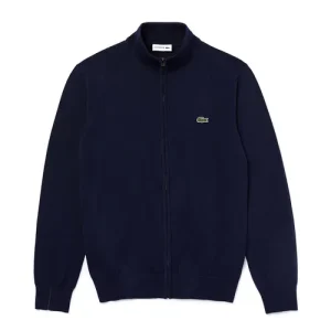 Áo Khoác Len Nam Lacoste Collar Organic Cotton Zippered Sweater AH1957 166 Màu Xanh Navy Size 3 - Duy Hoang