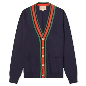Áo Len Cardigan Nam Gucci Grg Trim Cardigan Màu Xanh Navy Size S - Duy Hoang