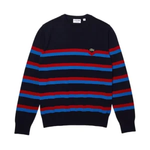 Áo Len Nam Lacoste Men's Striped Organic Cotton Sweater AH6788-51 PTR Màu Xanh Navy Phối Đỏ Size 3 - Duy Hoang