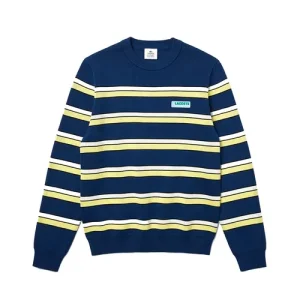 Áo Len Nam Lacoste Live Striped Cotton Crew Neck Sweater AH1208.E4X Màu Xanh Vàng Size 3 - Duy Hoang