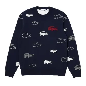 Áo Len Nam Lacoste Crew Neck Organic Cotton Jacquard Sweater AH2693-HHW Màu Xanh Navy Size 4 - Duy Hoang