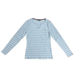 Áo Len Nữ Tommy Hilfiger Cổ V Màu Xanh Nhạt Sọc Ngang Size XS - Duy Hoang