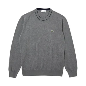 Áo Nỉ Sweater Nam Lacoste Men's Crew Neck Striped Organic Cotton Sweater Màu Xám Size 4 - Duy Hoang