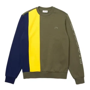 Áo Nỉ Sweater Nam Lacoste Color Block Lacoste Wording Crew Neck Sweatshirt SH0169 Màu Xanh Khaki Size 4 - Duy Hoang