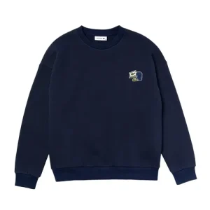 Áo Nỉ Sweater Nữ Lacoste Crew Neck Badge Fleece SF6501-166 Màu Xanh Navy Size 38 - Duy Hoang