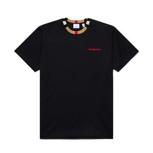 Áo Phông Burberry Icon Stripe Trim Cotton T-shirt Black Màu Đen Size S - Duy Hoang