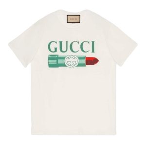 Áo Phông Nữ Gucci White With Lipstick Logo Printed Tshirt 717422XJFHT9095 Màu Trắng Size M - Duy Hoang