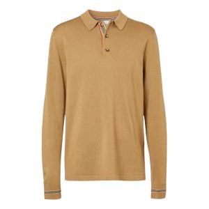 Áo Polo Dài Tay Nam Burberry Long Sleeve Icon Stripe Detail Merino Wool Shirt 8033092 Màu Camel Size XS - Duy Hoang