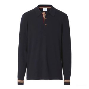 Áo Polo Dài Tay Nam Burberry Wool Long-sleeved Icon Stripe Polo Shirt In Màu Đen Size XS - Duy Hoang