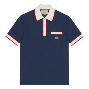 Áo Polo Gucci Cotton Piquet With Interlocking G 653380 XJDF8 4115 Màu Xanh Navy Size XS - Duy Hoang