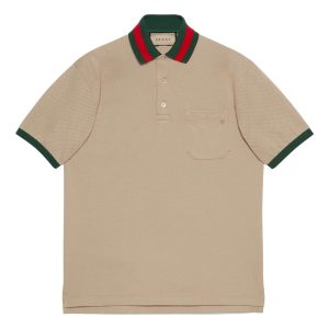 Áo Polo Gucci Cotton Piquet With Web Collar 701735 XJELJ 2219 Màu Nâu - Duy Hoang