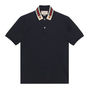Áo Polo Nam Gucci Cotton With Web And Feline Head Interlocking G 545714 XJAGU 4685 Màu Xanh Navy Size XL - Duy Hoang