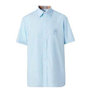 Áo Sơ Mi Nam Burberry 8053022 Check Collar Piqué Shirt  Màu Xanh Nhạt Size M - Duy Hoang