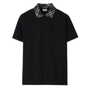 Áo Polo Nam Burberry Cotton With Plaid Collar 8103865 Black Màu Đen Size XS - Duy Hoang