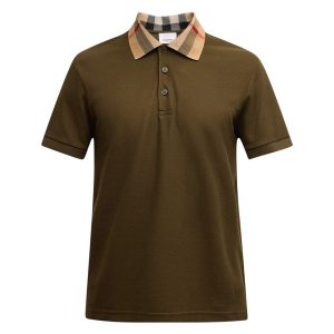 Áo Polo Nam Burberry Men's Cody Check-Collar Polo Shirt Màu Xanh Olive Size XS - Duy Hoang