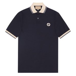 Áo Polo Nam Gucci With Interlocking GG Logo Embroidered 768641/XJF474560 Màu Xanh Navy Size M - Duy Hoang