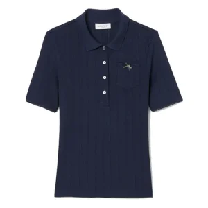 Áo Polo Nữ Lacoste Women's Slim Fit Pointelle Branded L.12.D DF5296-51-166 Màu Xanh Navy Size 36 - Duy Hoang