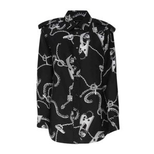 Áo Sơ Mi Nữ Burberry Long-Sleeve Knight Hardware Silk Shirt 8088942 Màu Đen Size 4 - Duy Hoang