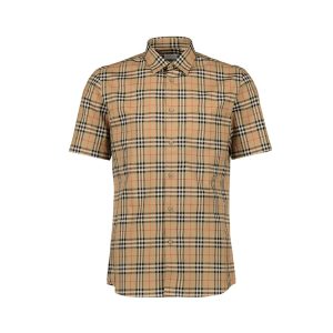 Áo Sơ Mi Cộc Tay Nam Burberry Check Pattern Short-Sleeved Shirt Màu Nâu Be Size S - Duy Hoang