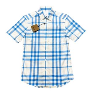 Áo Sơ Mi Cộc Tay Nam Burberry Checked Short-Sleeved Shirt Màu Xanh/Trắng Size XS - Duy Hoang