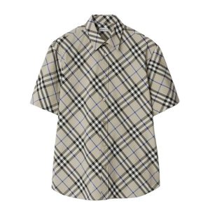 Áo Sơ Mi Cộc Tay Nam Burberry Short-sleeve Checked Cotton Shirt In Light Grey - 80876391 Màu Xám Kẻ Size M - Duy Hoang
