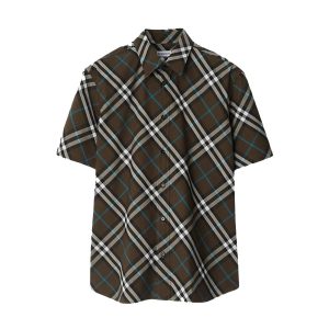 Áo Sơ Mi Cộc Tay Nam Burberry Short-sleeve Checked Cotton Shirt Snug Brown - 80992241 Phối Màu Size XS - Duy Hoang