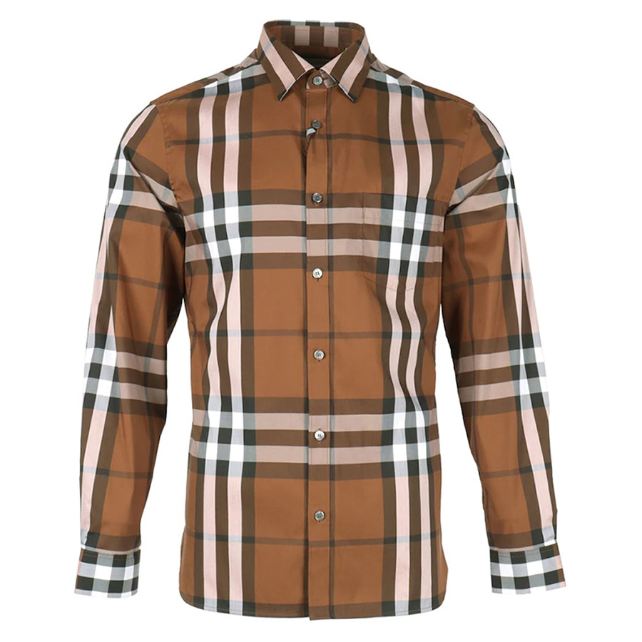 Áo Sơ Mi Nam Burberry Check Stretch Cotton Poplin Shirt Russet Brown 8004535 Màu Nâu Size M - Duy Hoang