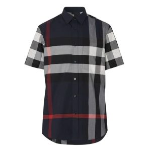 Áo Sơ Mi Nam Burberry Check Stretch Poplin Short Sleeve Shirt 8020855 Màu Xanh Navy Size S - Duy Hoang