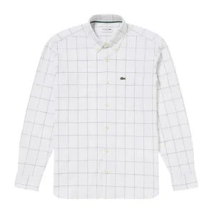 Áo Sơ Mi Tay Dài Nam Lacoste Men's Graph Check Jersey Button Down Shirt CH6416 - 031 Màu Trắng Kẻ Size 40 - Duy Hoang