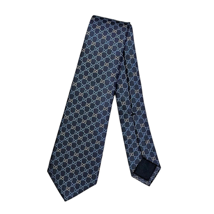 Cà Vạt Gucci Cravate Navy Mono GG Blue/ Beige Màu Xanh Navy - Duy Hoang