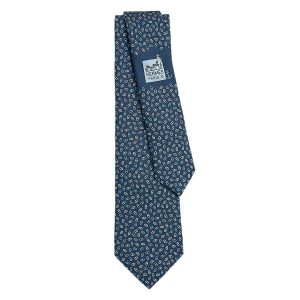 Cà Vạt Hermès Cravate Petits Maillons Tie Marine / Bleu Màu Xanh Nước Biển Đậm - Duy Hoang