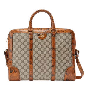 Cặp Xách Tay Nam Gucci Python Trim Briefcase With Double G 702137-FAAL4-8644 Màu Nâu - Duy Hoang