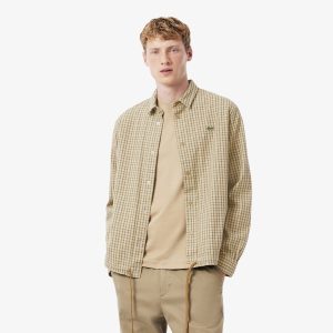 Áo Khoác Sơ Mi Lacoste Nam Oversize Kẻ Caro Chất Liệu Cotton Dày Dặn - Duy Hoang