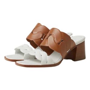 Dép Cao Gót Nữ Hermès Sandal Gaby 60 Màu Trắng Nâu Size 37 - Duy Hoang