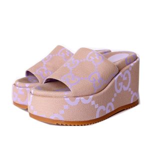Dép Đế Xuồng Nữ Gucci GG Jumbo Canvas Slides GUC1624367 Màu Be Tím Size 36 - Duy Hoang
