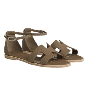 Dép Hermès Santorini Sandal Tow Màu Xám Nâu Size 35 - Duy Hoang