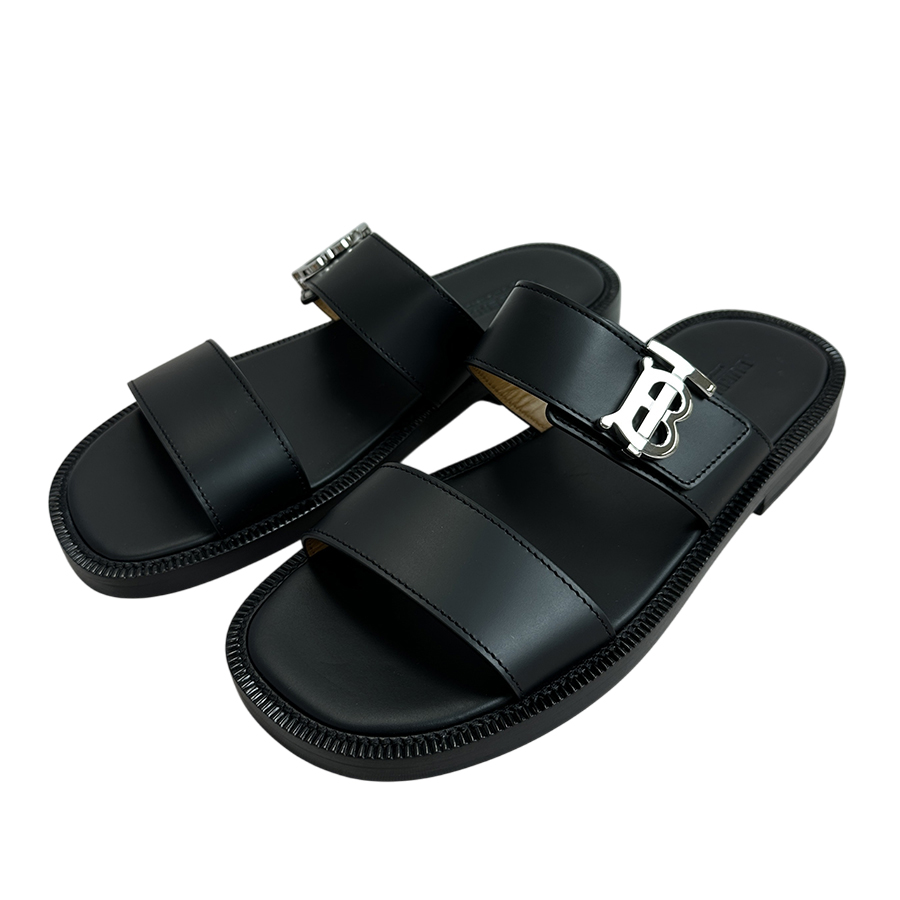 Dép Nam Burberry TB Logo Monogram Motif Leather Sandals Màu Đen Size 40 - Duy Hoang