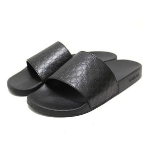 Dép Nam Gucci GG Logo Black Leather & Rubber Slide 567115-BMJ00-1000 Màu Đen Size 6 - Duy Hoang
