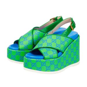 Dép Sandal Nữ Gucci GG Supreme Platform Màu Xanh Lá Size 38 - Duy Hoang