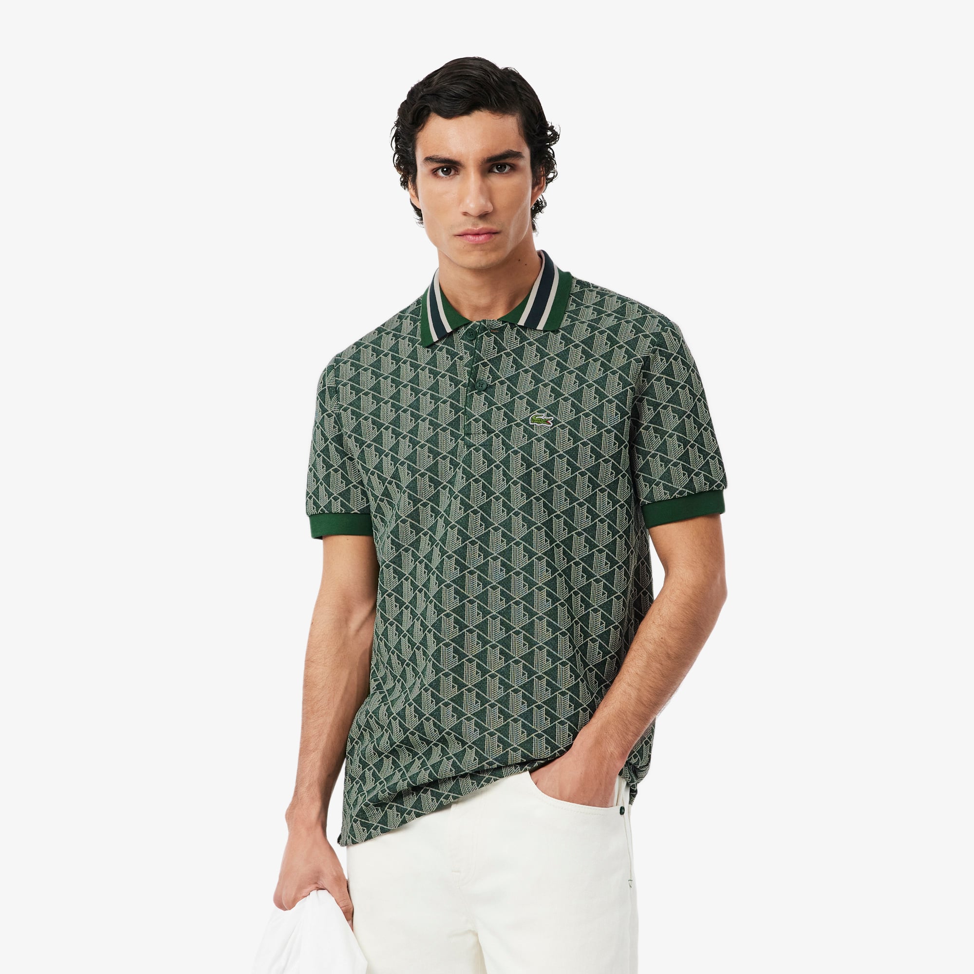 Áo Polo Lacoste Nam Dáng Cổ Điển Có Cổ Tương Phản Hoạ Tiết Monogram Chất Liệu Jacquard - Duy Hoang