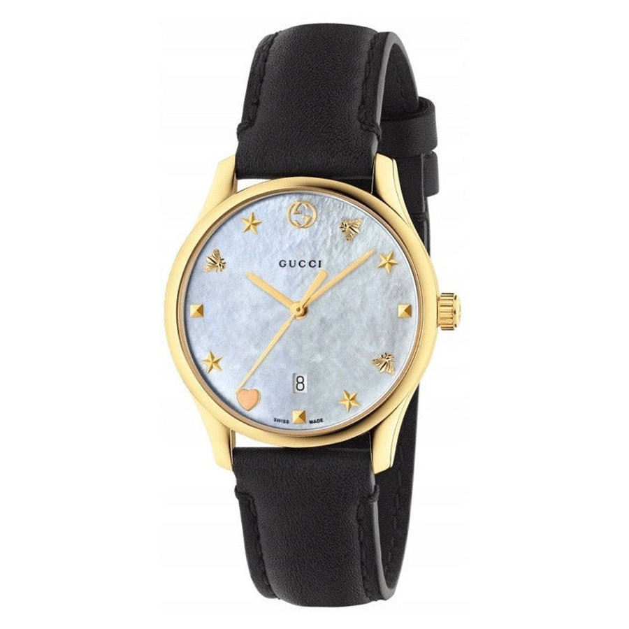 Đồng Hồ Nữ Gucci G-Timeless Mother of Pearl Dial Black Leather Watch YA1264044 Màu Đen - Duy Hoang