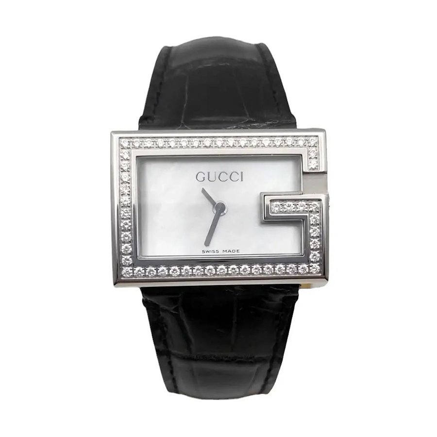 Đồng Hồ Nữ Gucci Rectangle 100G Diamond Case Màu Đen Phối Bạc - Duy Hoang