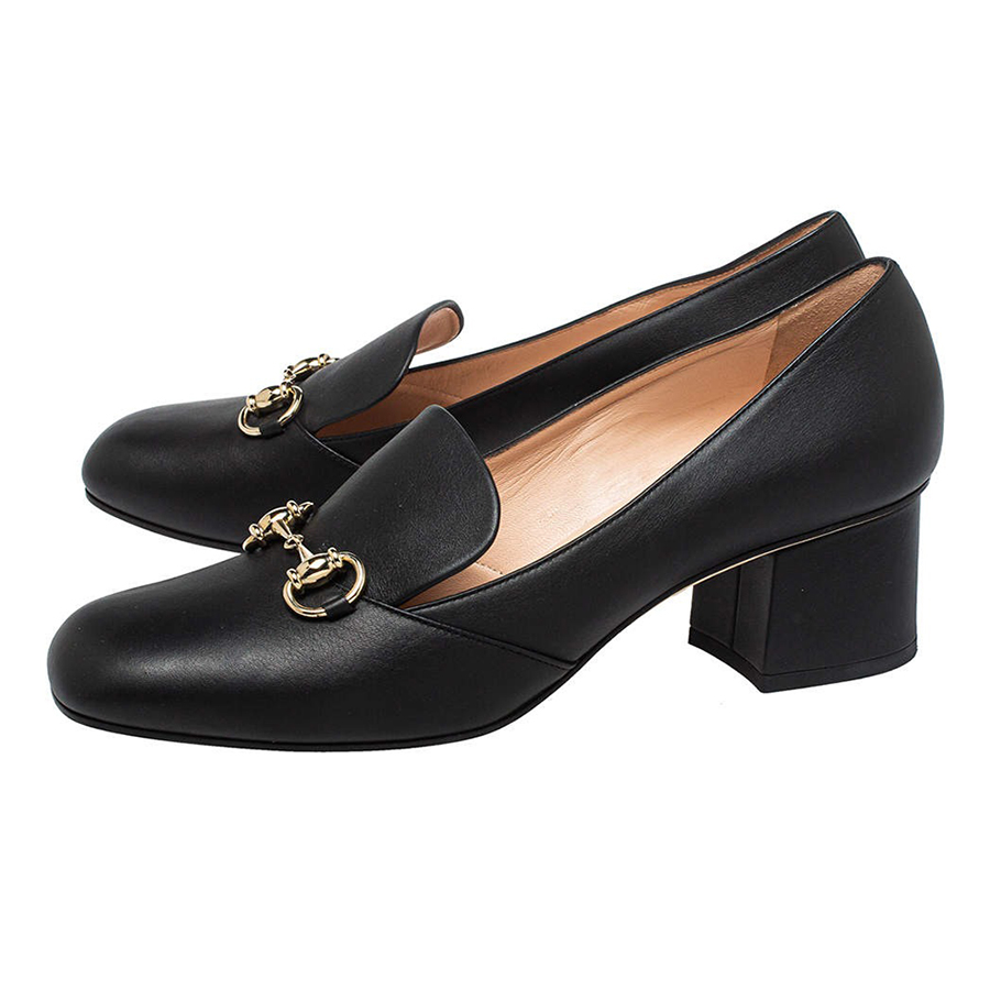 Giày Cao Gót Nữ Gucci Black Mid-Heel Pump With Horsebit Màu Đen Size 34.5 - Duy Hoang